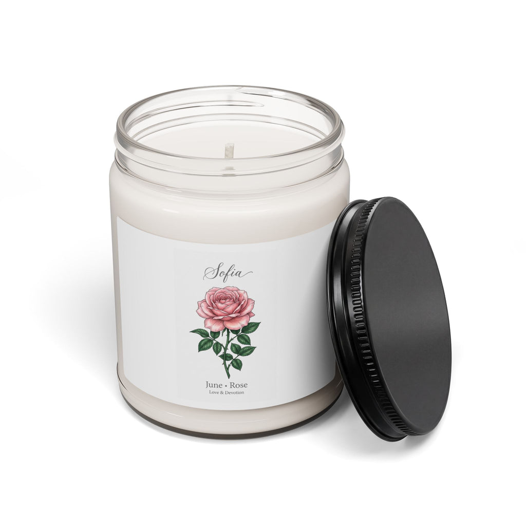 Birth Month Rose Candle | Scented Soy Candle, Personalized Botanical Label