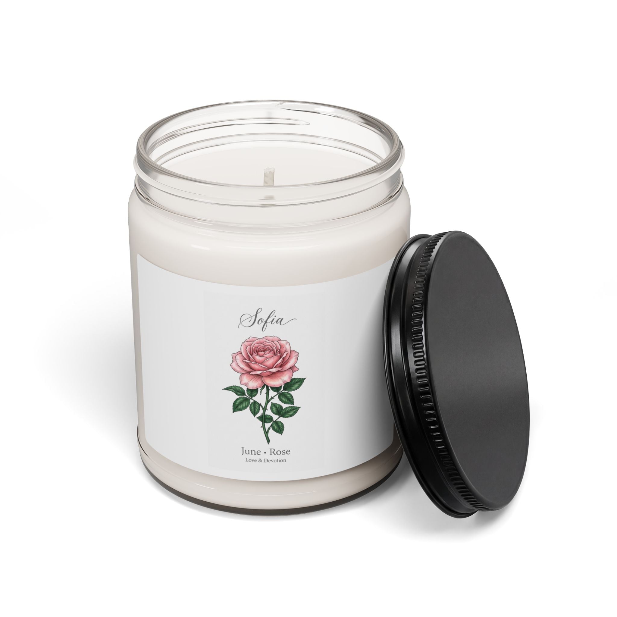 Birth Month Rose Candle | Scented Soy Candle, Personalized Botanical Label