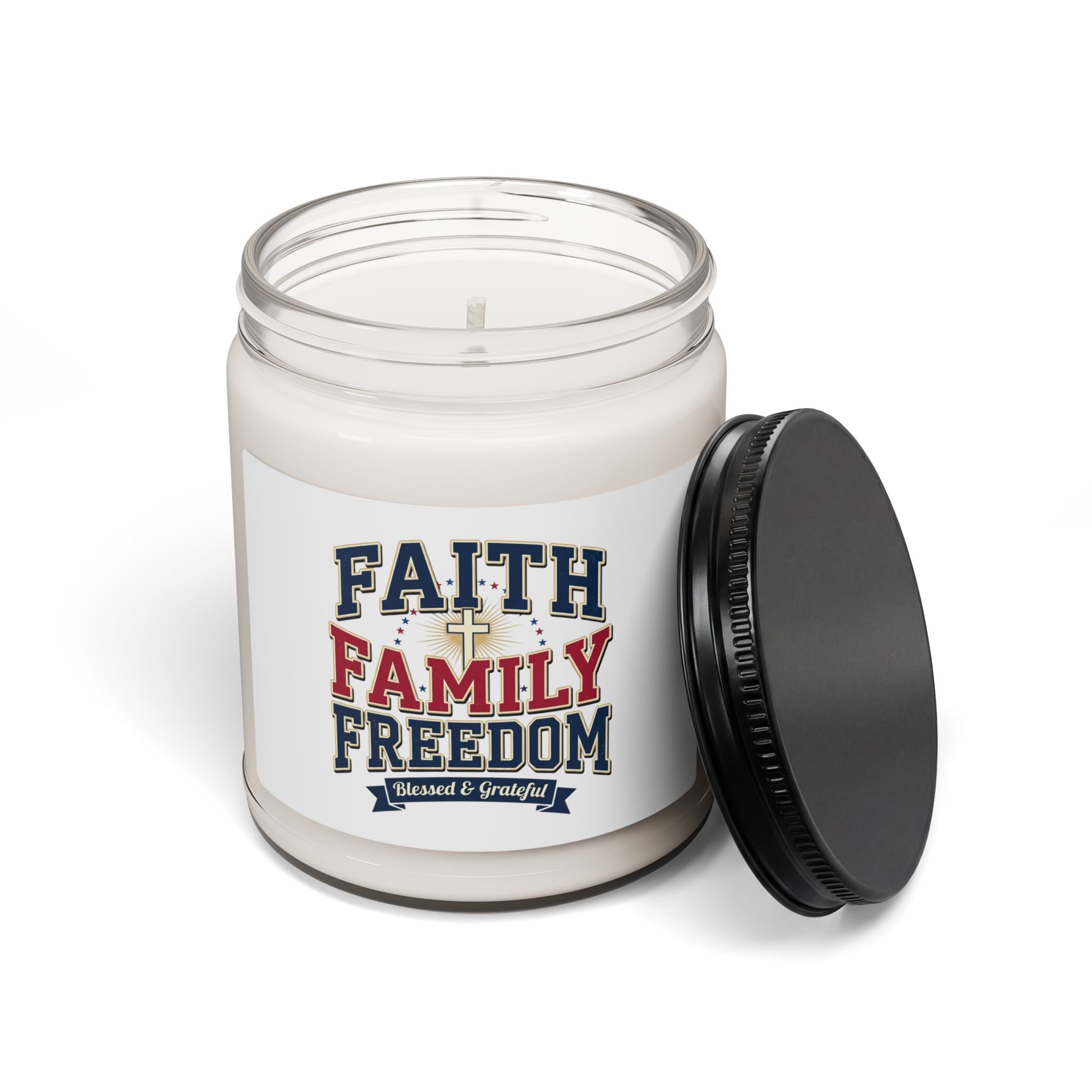 Faith Family Freedom Soy Candle, Patriotic Faith-Based July 4th, Vintage Americana