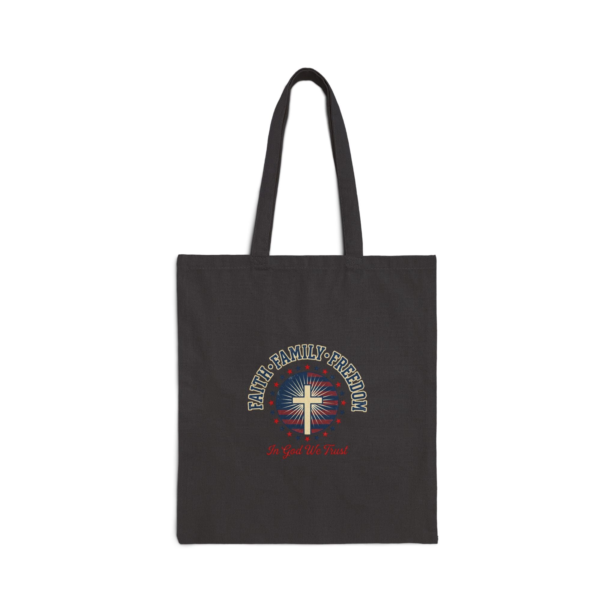Faith Family Freedom Tote, patriotic faith-based July 4th vintage Americana