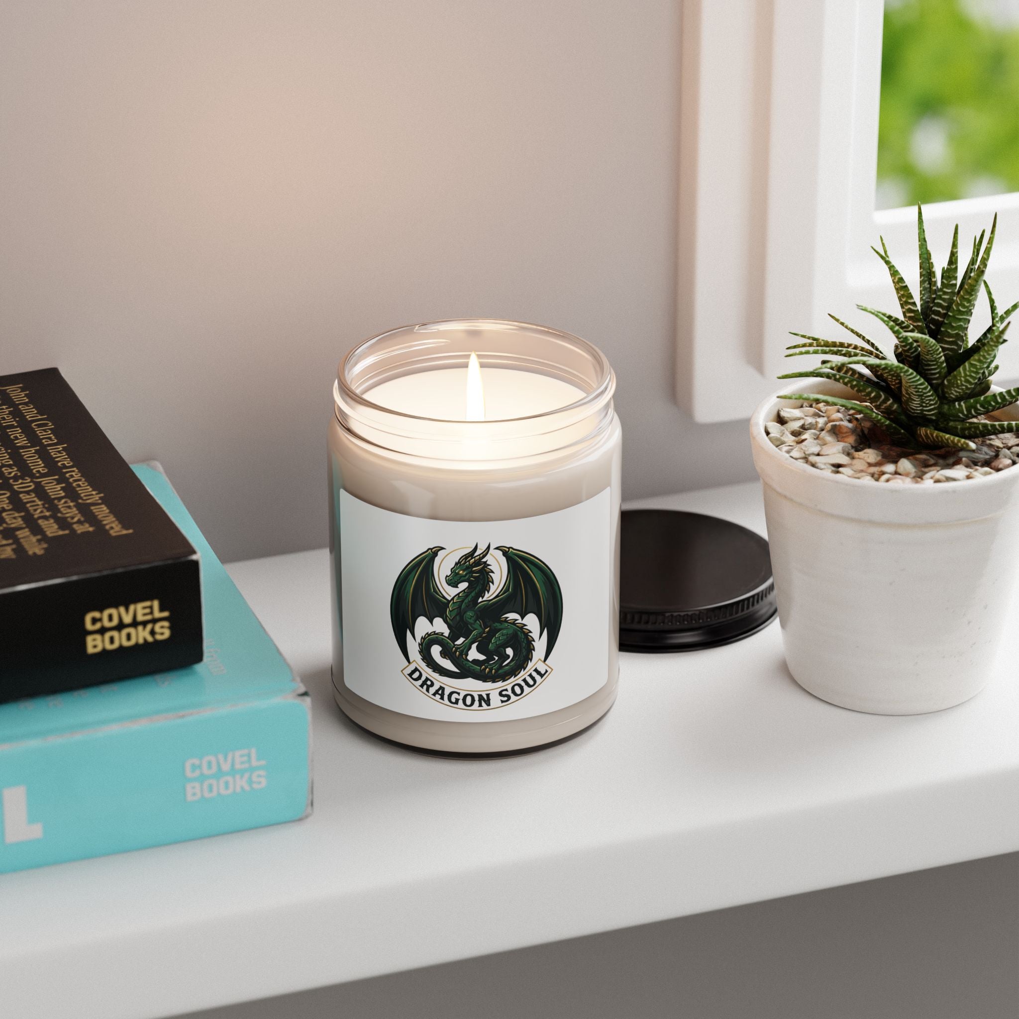 Dragon Soul Candle, fantasy art dragon, mythical creature, tattoo style