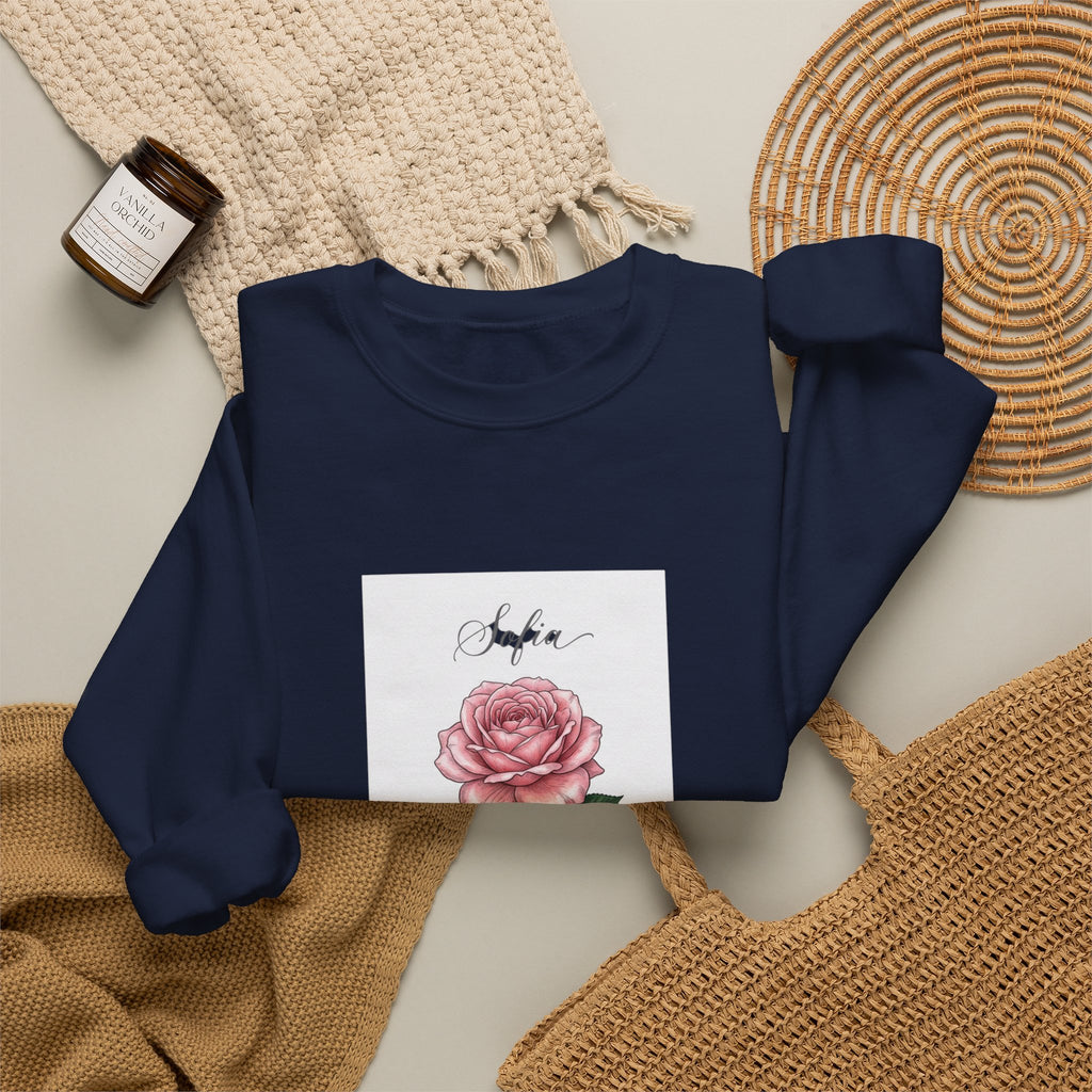 Personalized Birth Flower Rose Sweatshirt | Botanical, Watercolor, Custom Name