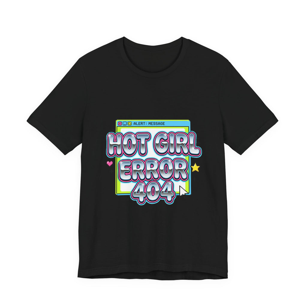Hot Girl Error 404 Tee | Y2K slogan, cyber glitter, bubblegum pink