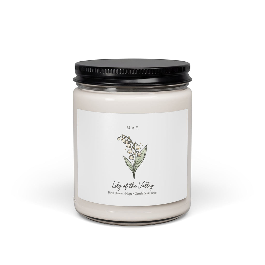 May Birth Flower Lily of the Valley Candle | Botanical Line Art, Personalized