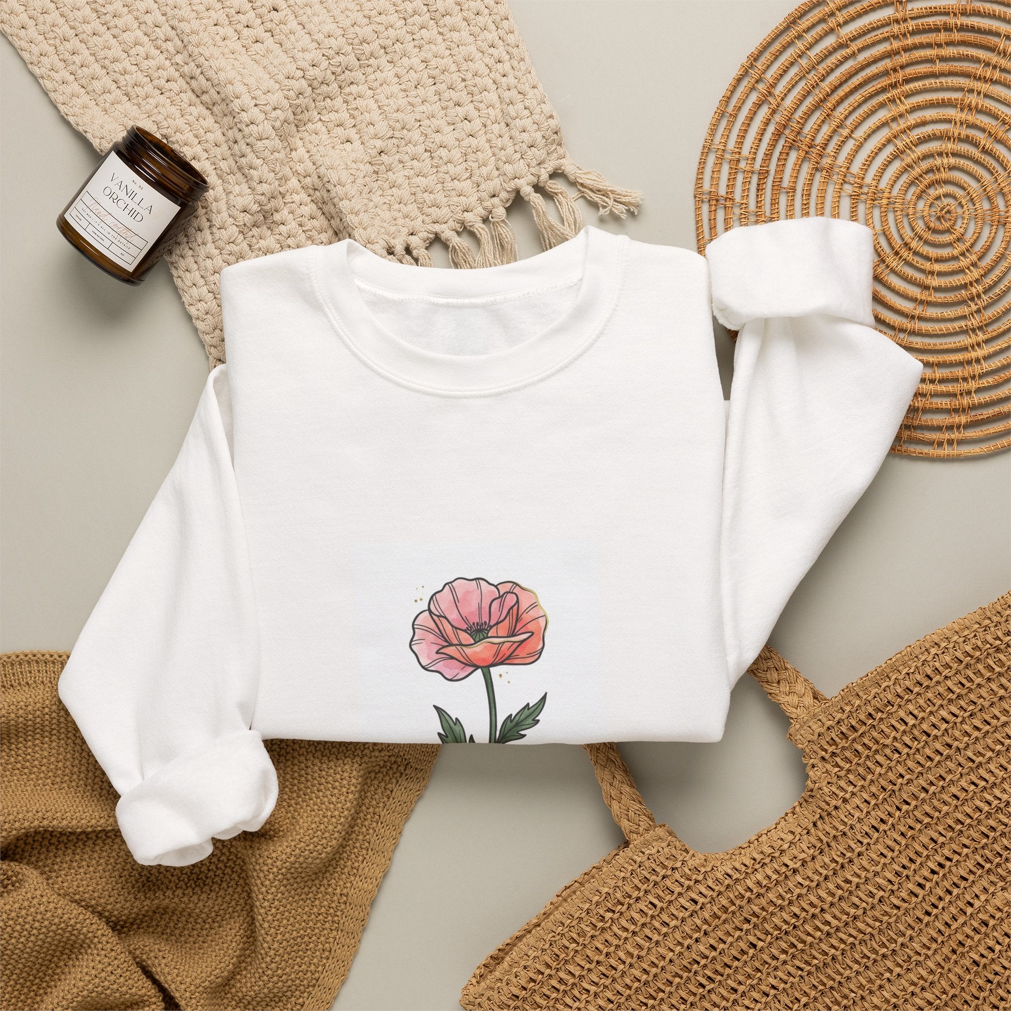Birth Month Flower Crewneck, Personalized Botanical Watercolor Sweatshirt | Custom Name