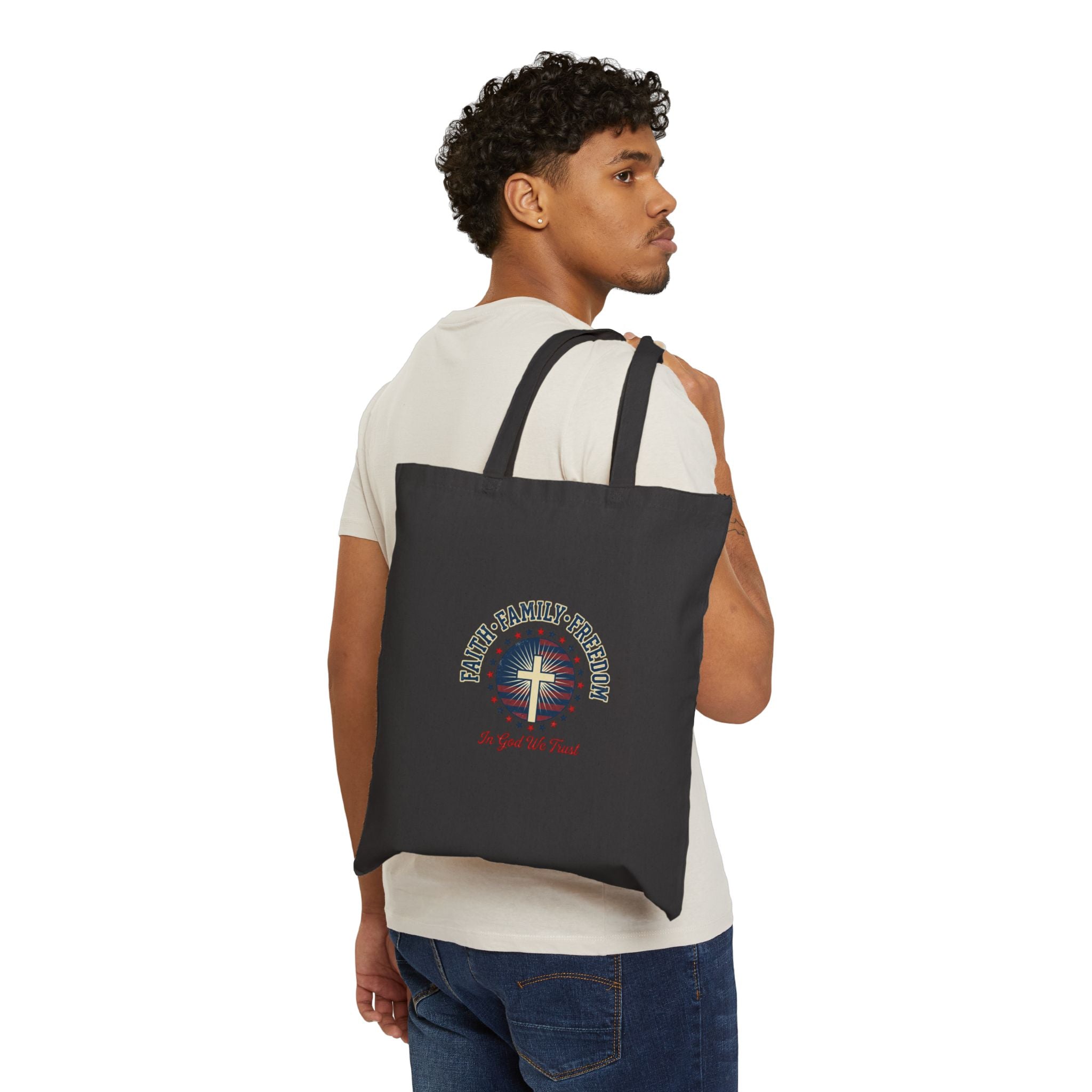 Faith Family Freedom Tote, patriotic faith-based July 4th vintage Americana