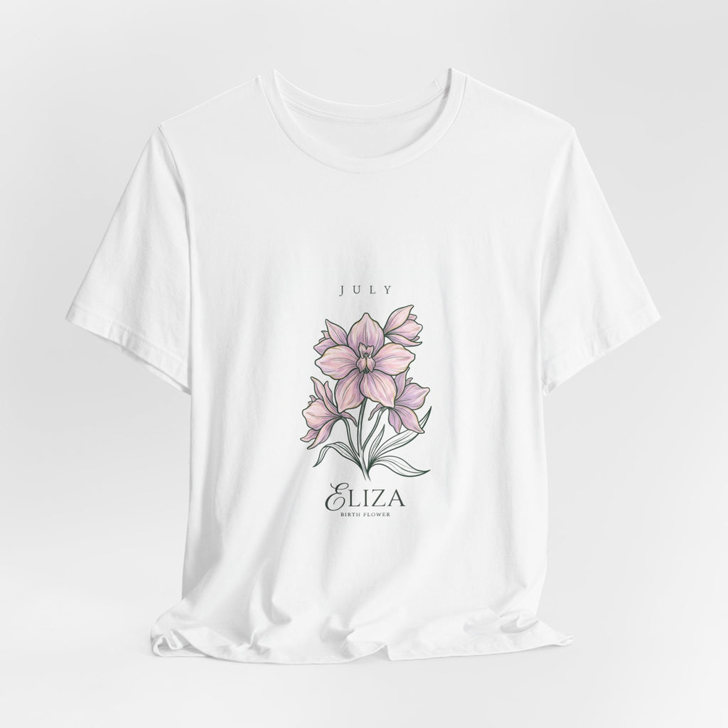July Birth Flower Tee | Personalized Botanical Watercolor, Custom Name