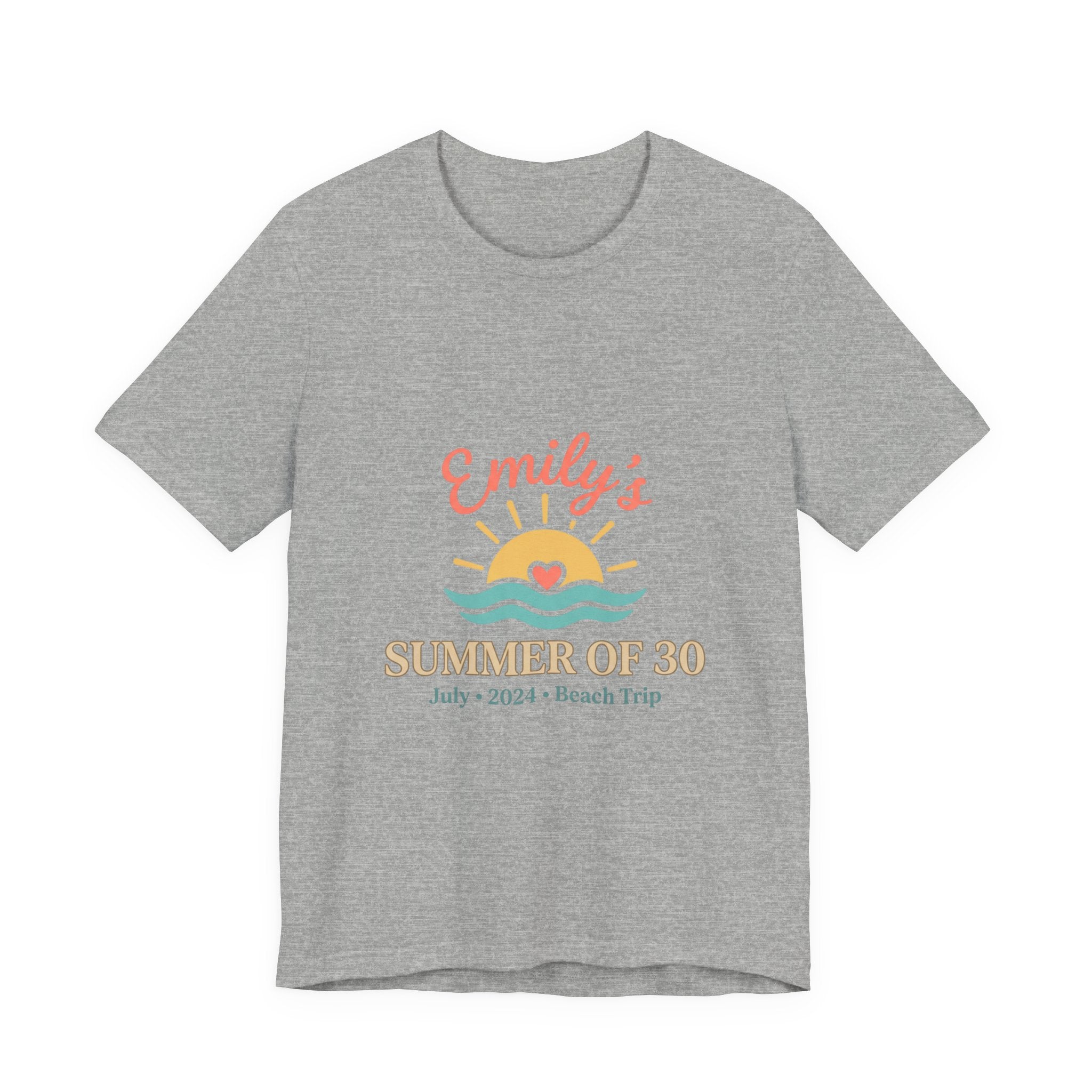 Emily’s Summer of 30 Tee | custom age, birthday trip, pastel keepsake