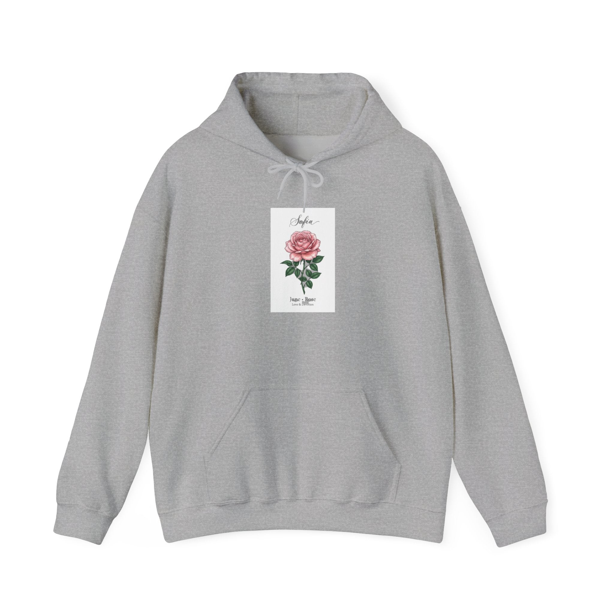 June Birth Flower Rose Hoodie, botanical watercolor, personalized name