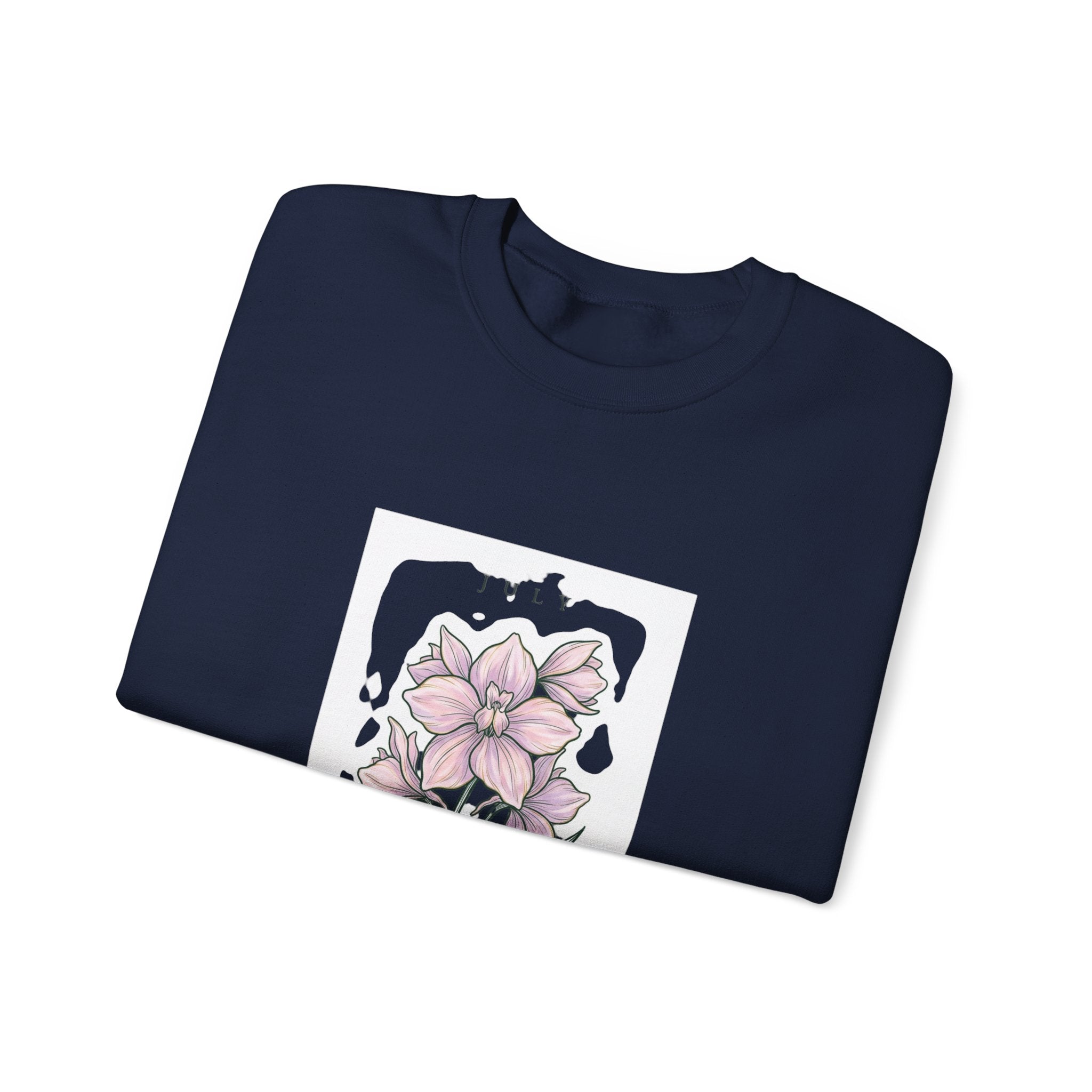July Birth Flower Crewneck Sweatshirt | Botanical Watercolor, Personalized Name