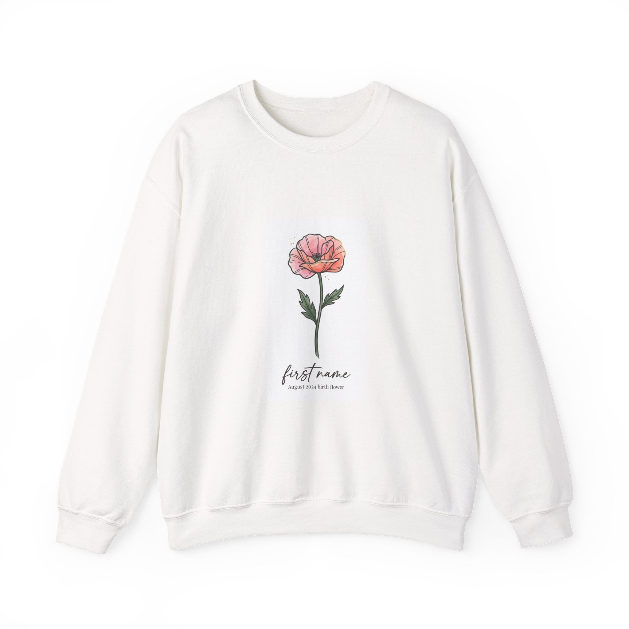 Birth Month Flower Crewneck, Personalized Botanical Watercolor Sweatshirt | Custom Name