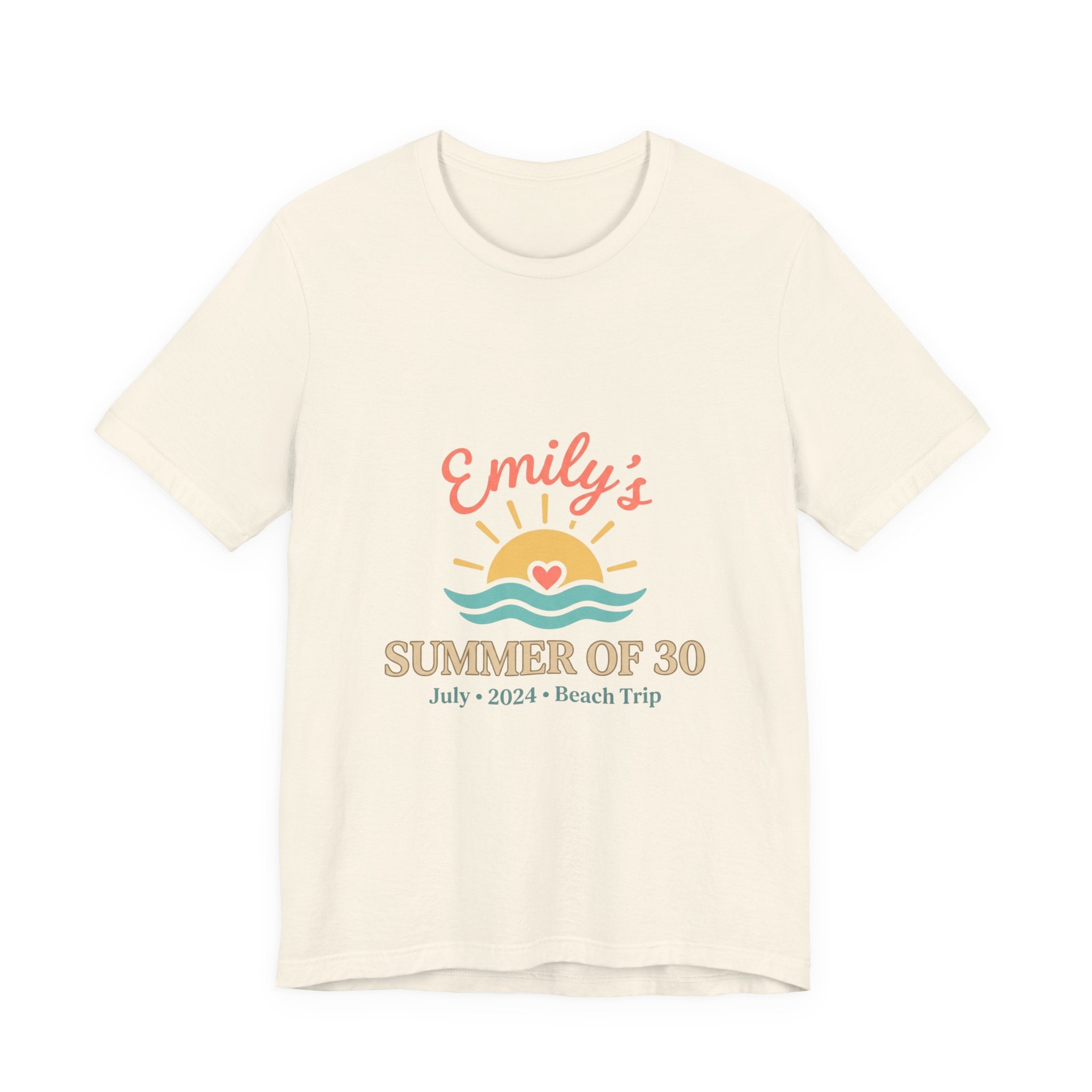 Emily’s Summer of 30 Tee | custom age, birthday trip, pastel keepsake