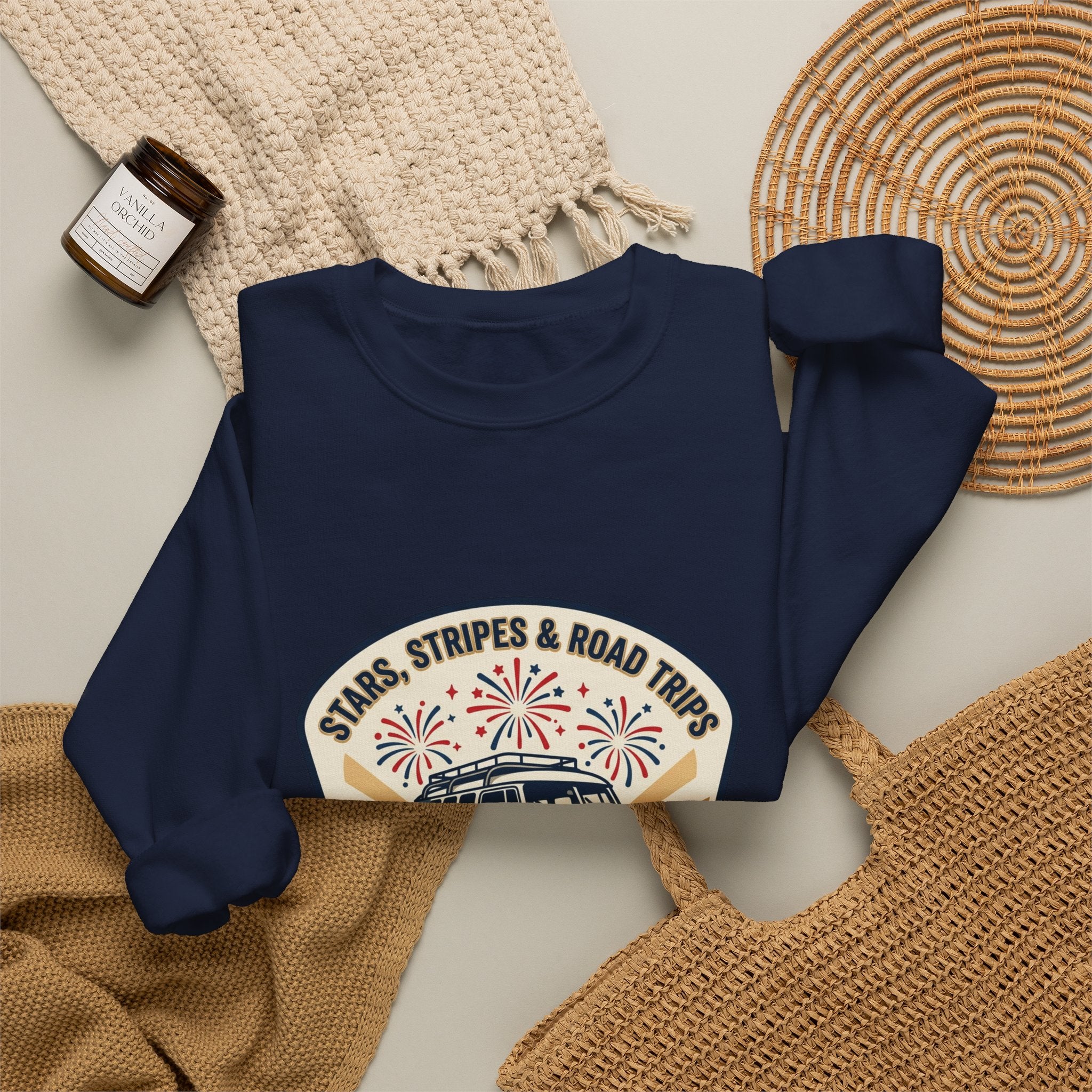 Retro VW Camper Fourth of July Sweatshirt | vintage USA, red white blue