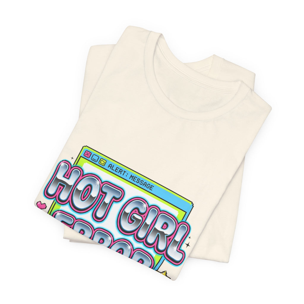 Hot Girl Error 404 Tee | Y2K slogan, cyber glitter, bubblegum pink