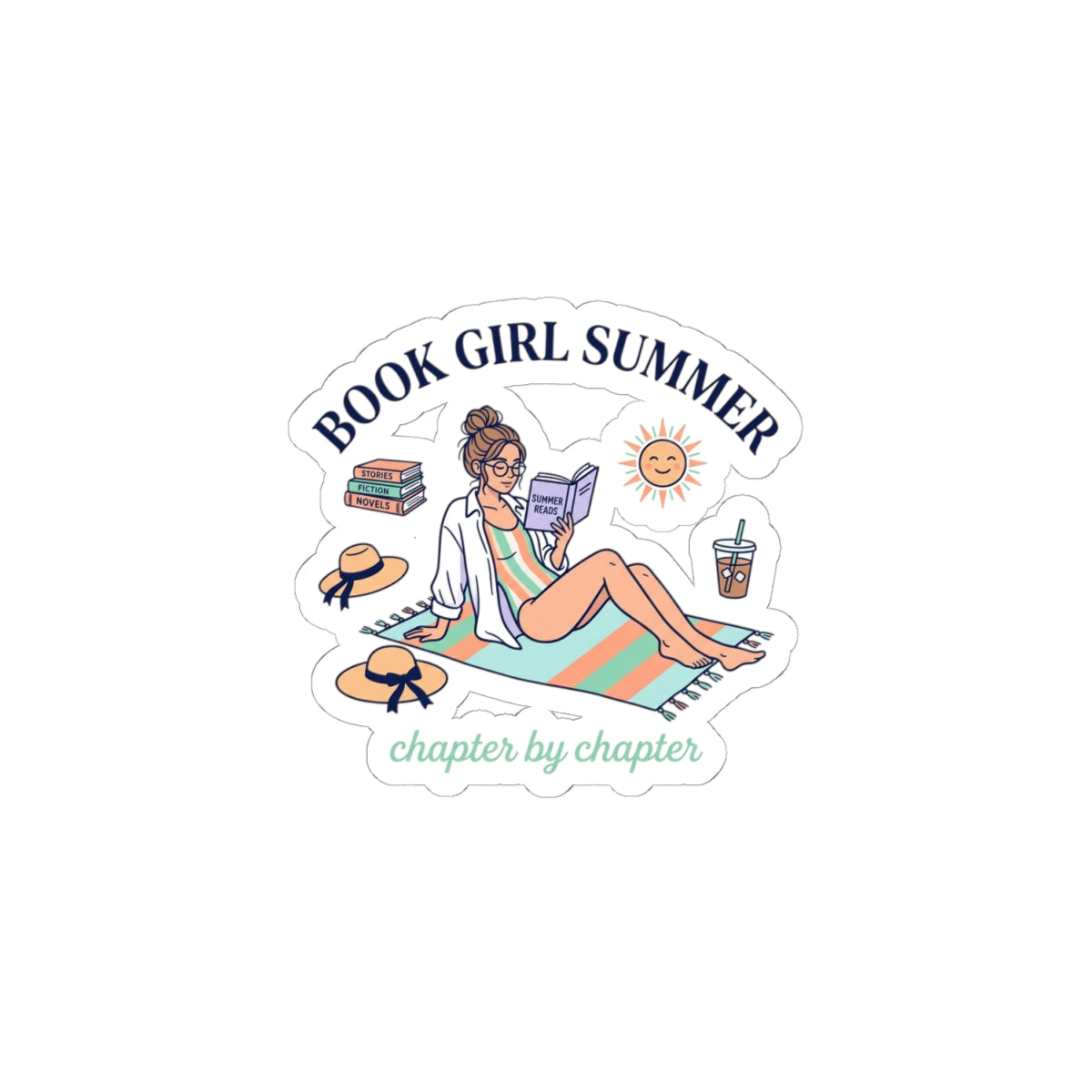 Book Girl Summer Kiss-Cut Stickers | BookTok, Reading Beach Reads