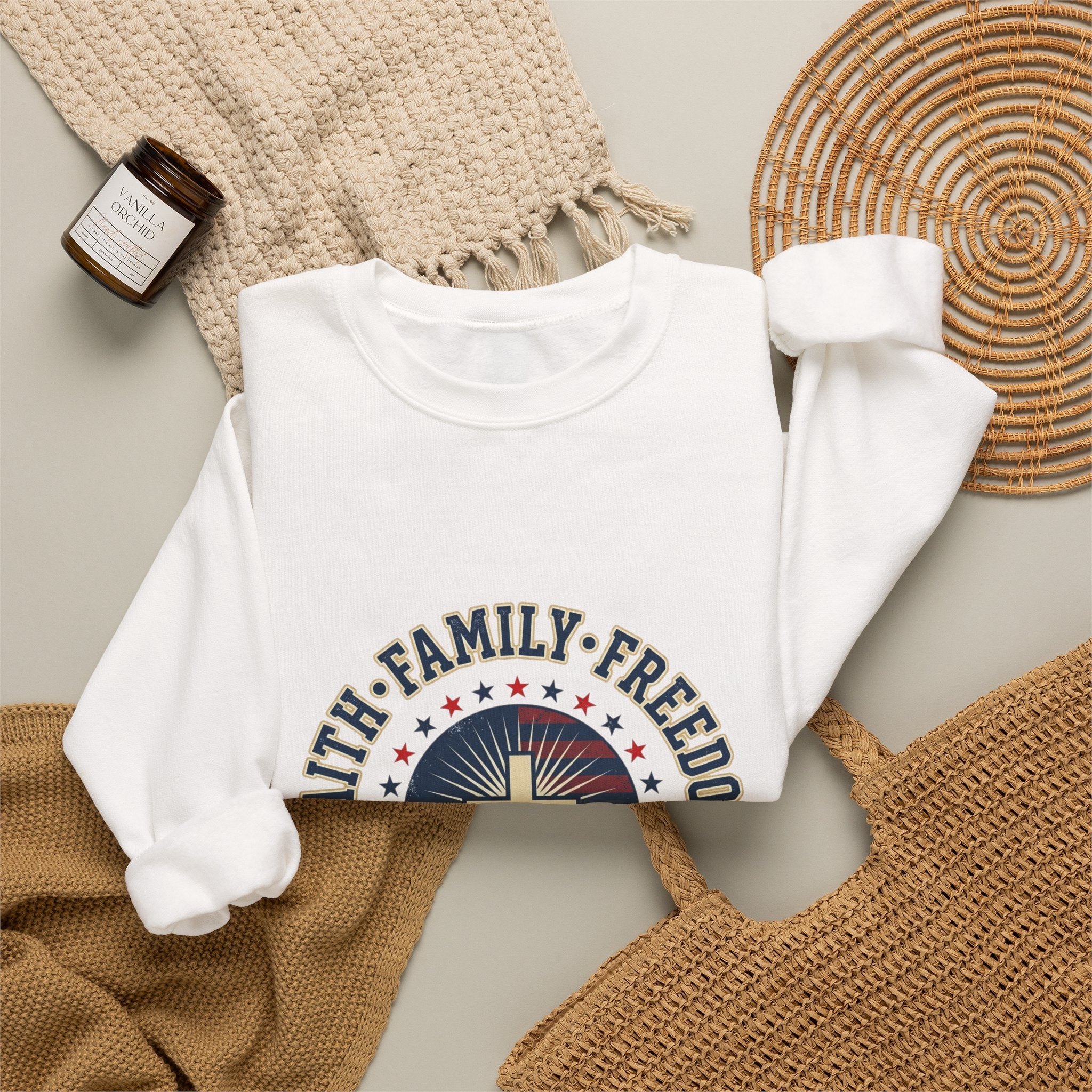 Faith Family Freedom Crewneck Sweatshirt | Faith-based Patriotic, Vintage Americana