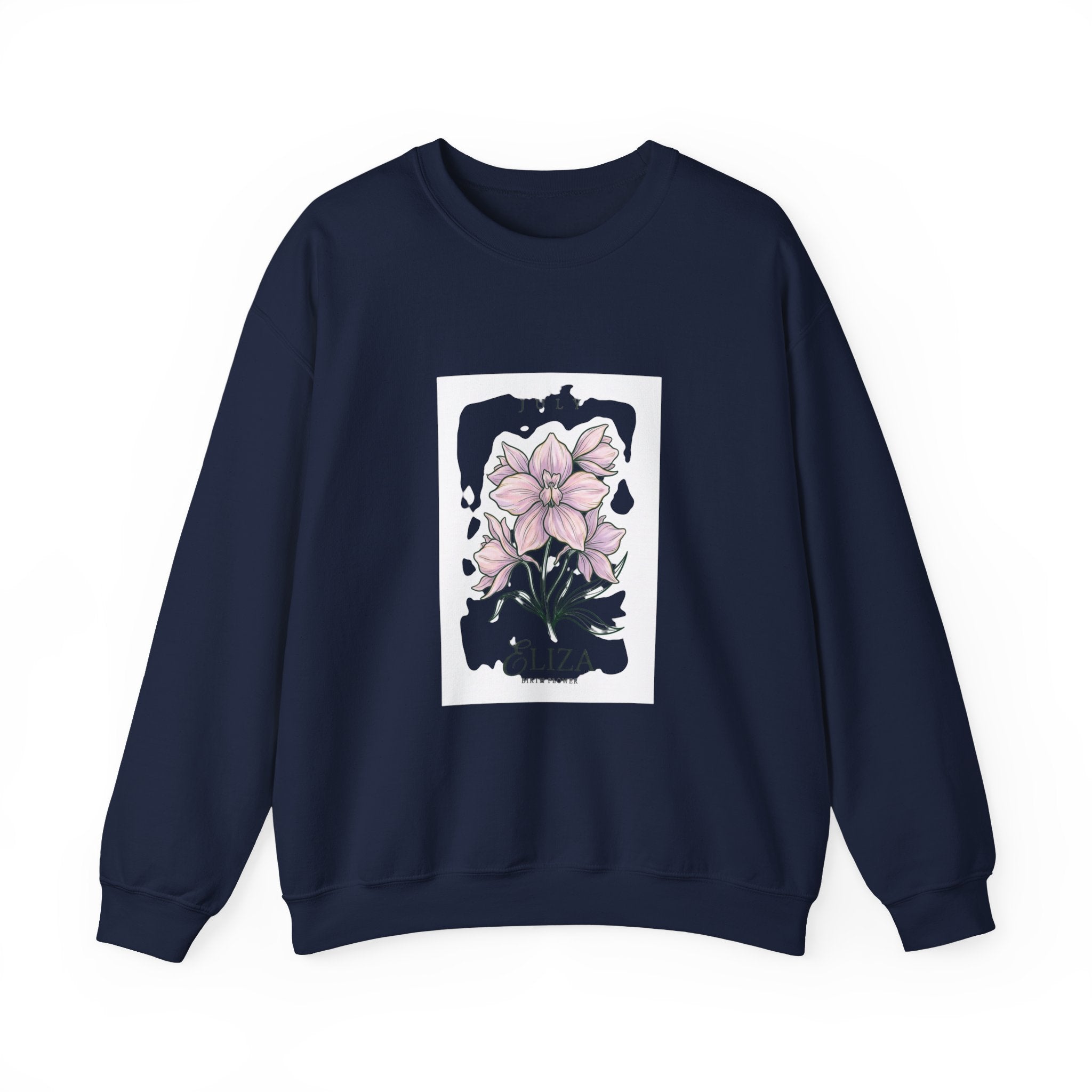 July Birth Flower Crewneck Sweatshirt | Botanical Watercolor, Personalized Name