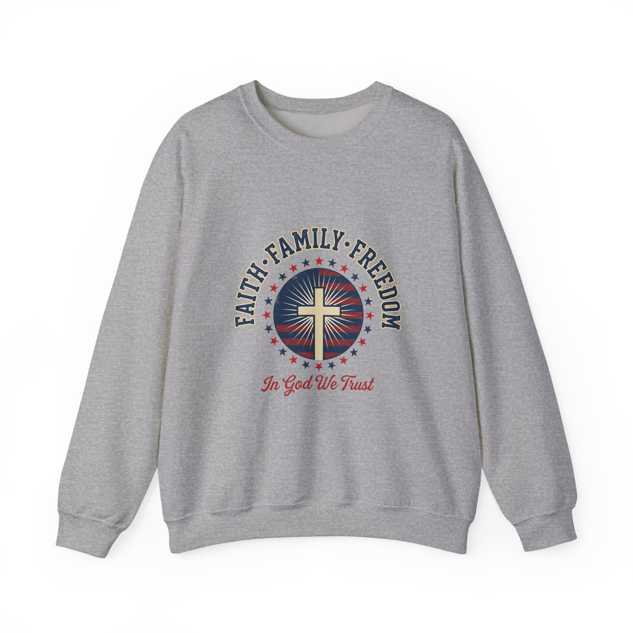 Faith Family Freedom Crewneck Sweatshirt | Faith-based Patriotic, Vintage Americana