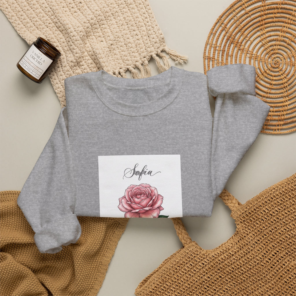 Personalized Birth Flower Rose Sweatshirt | Botanical, Watercolor, Custom Name