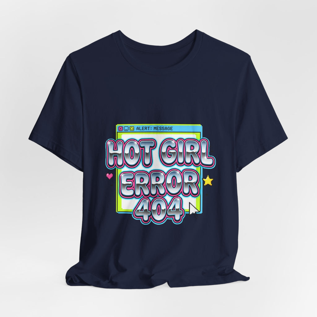 Hot Girl Error 404 Tee | Y2K slogan, cyber glitter, bubblegum pink