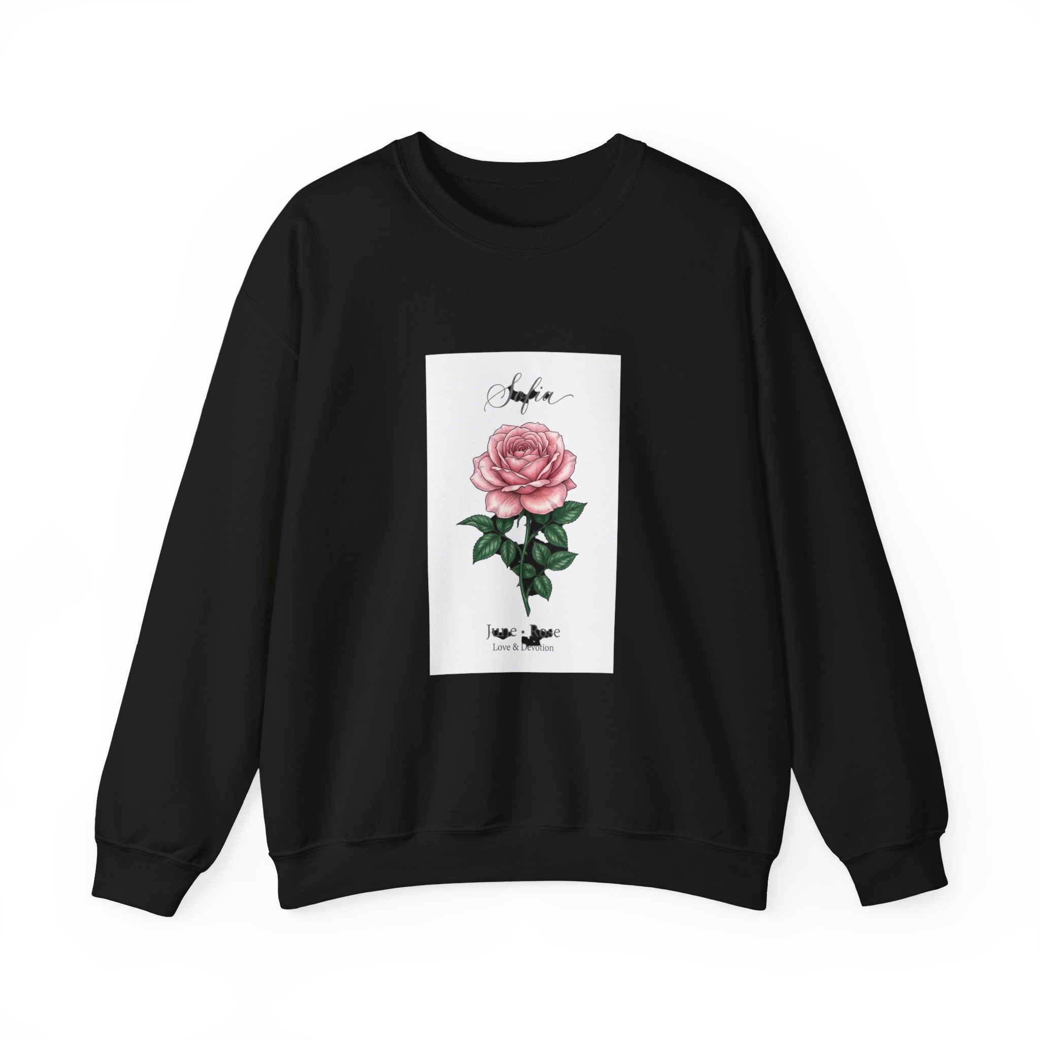 Personalized Birth Flower Rose Sweatshirt | Botanical, Watercolor, Custom Name
