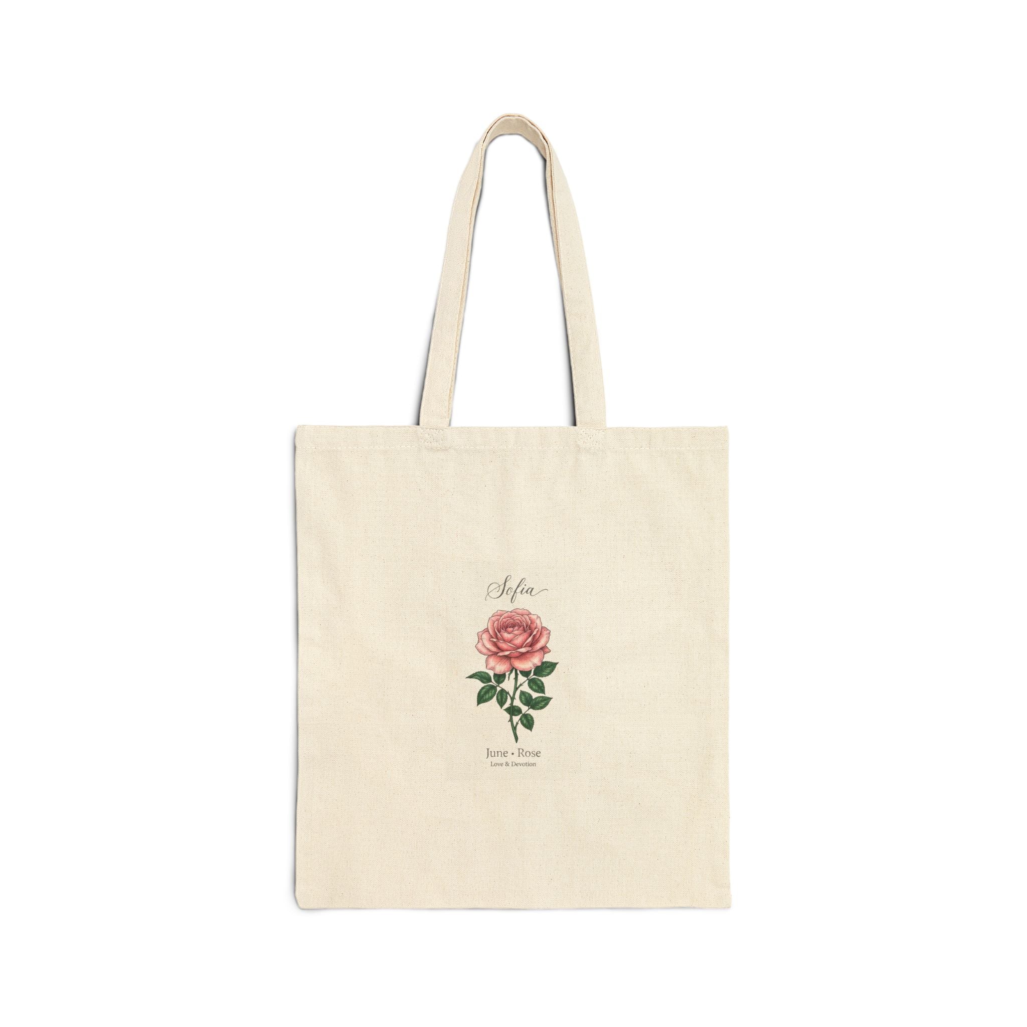 Birth Month Rose Tote | Botanical, Watercolor, Personalized Name