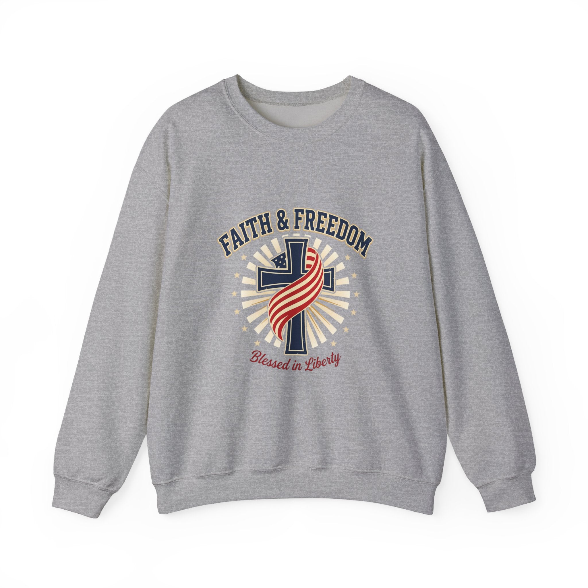 Faith & Freedom cross crewneck Sweatshirt | patriotic, faith-based, vintage Americana