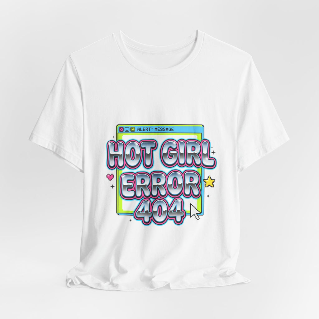 Hot Girl Error 404 Tee | Y2K slogan, cyber glitter, bubblegum pink