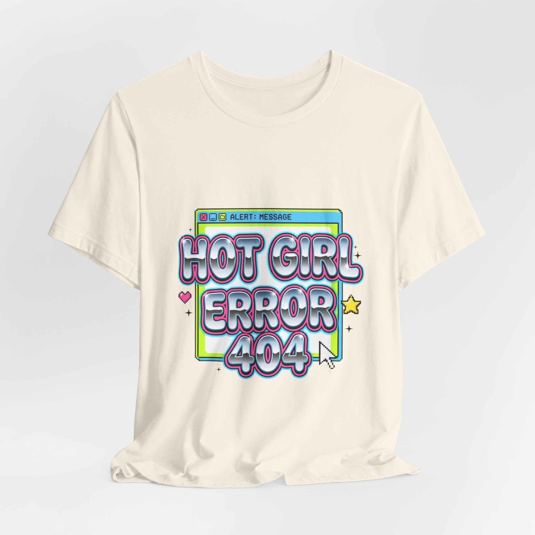 Hot Girl Error 404 Tee | Y2K slogan, cyber glitter, bubblegum pink