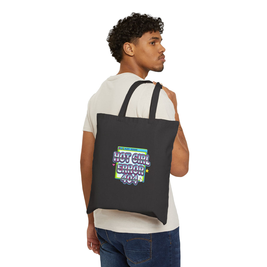 Hot Girl Error 404 Tote, Y2K slogan, bubblegum pink cyber text
