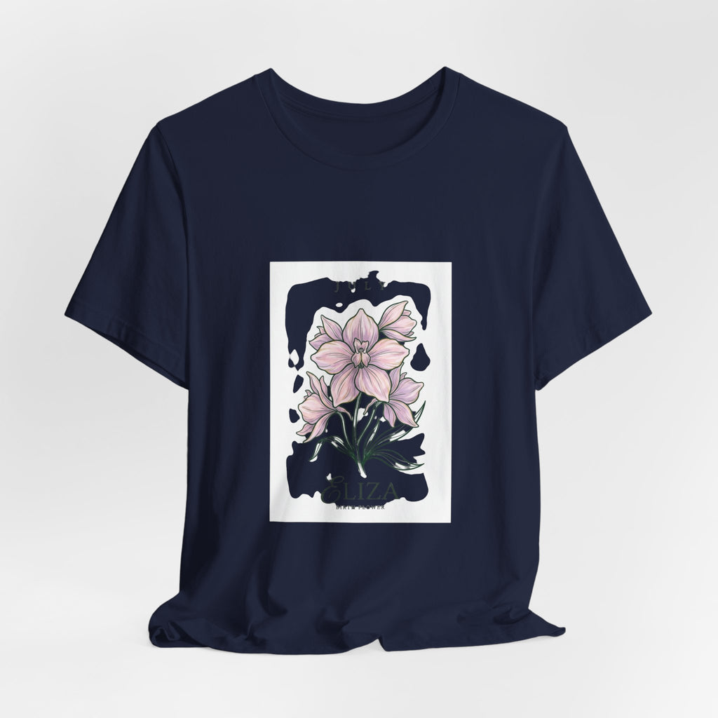 July Birth Flower Tee | Personalized Botanical Watercolor, Custom Name