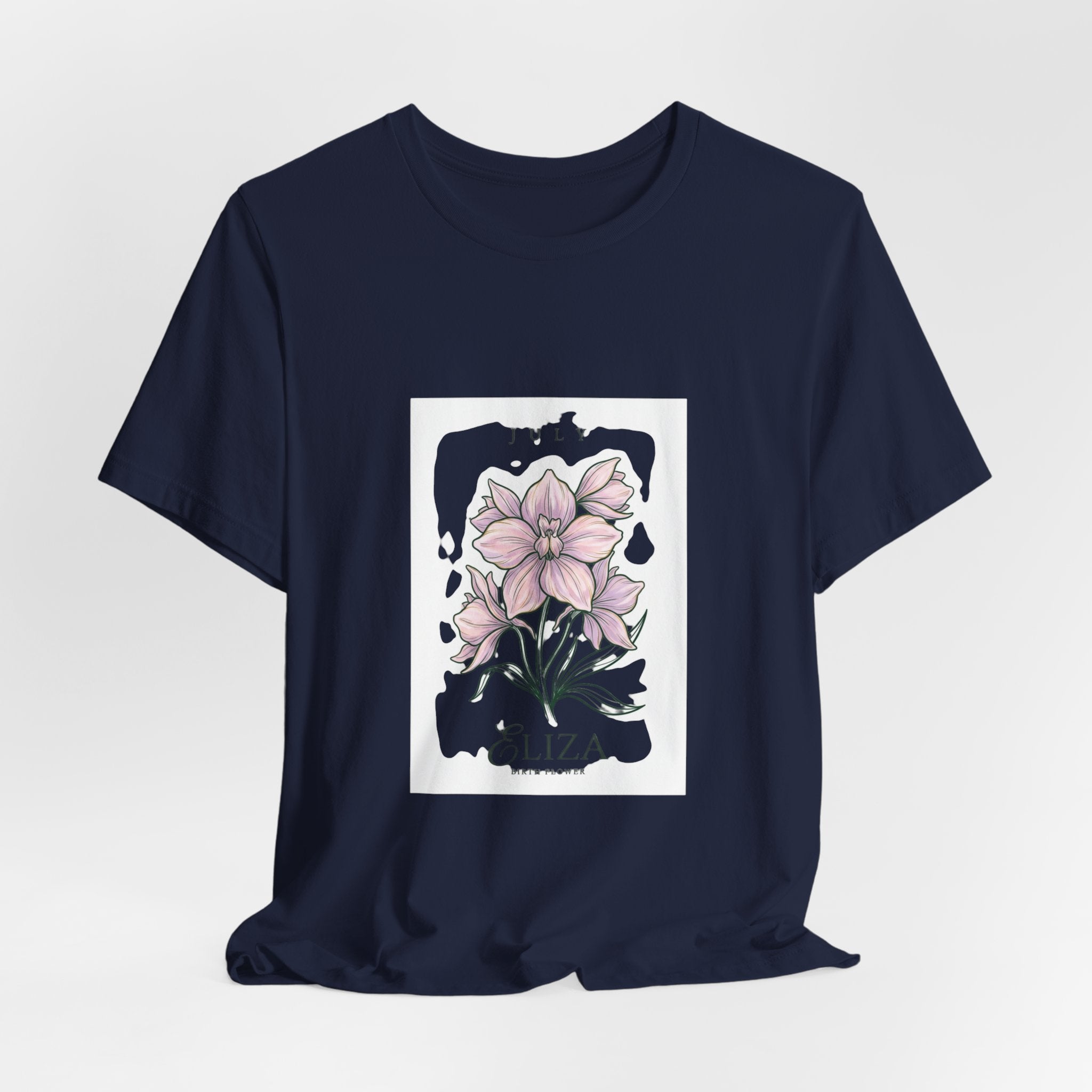 July Birth Flower Tee | Personalized Botanical Watercolor, Custom Name