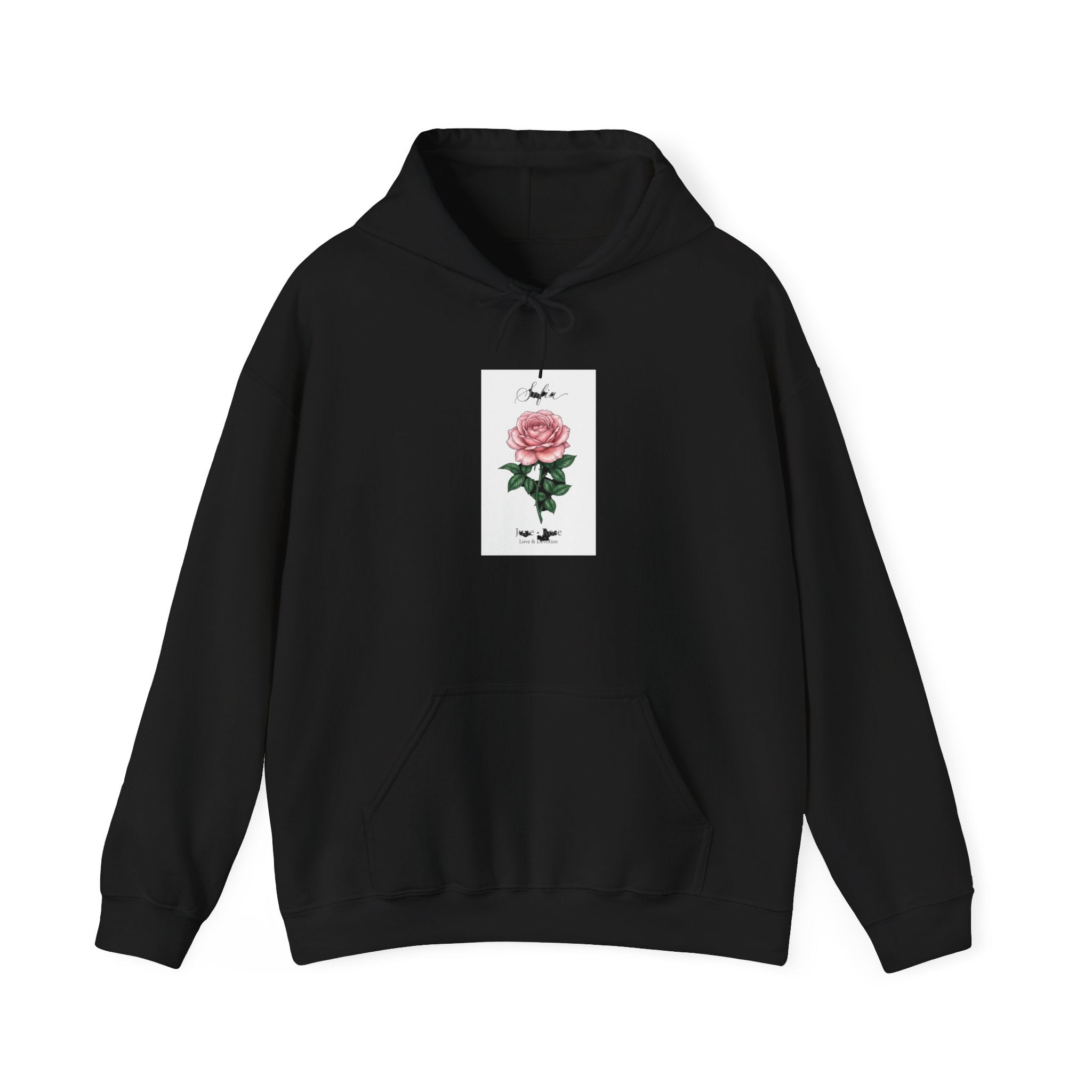 June Birth Flower Rose Hoodie, botanical watercolor, personalized name