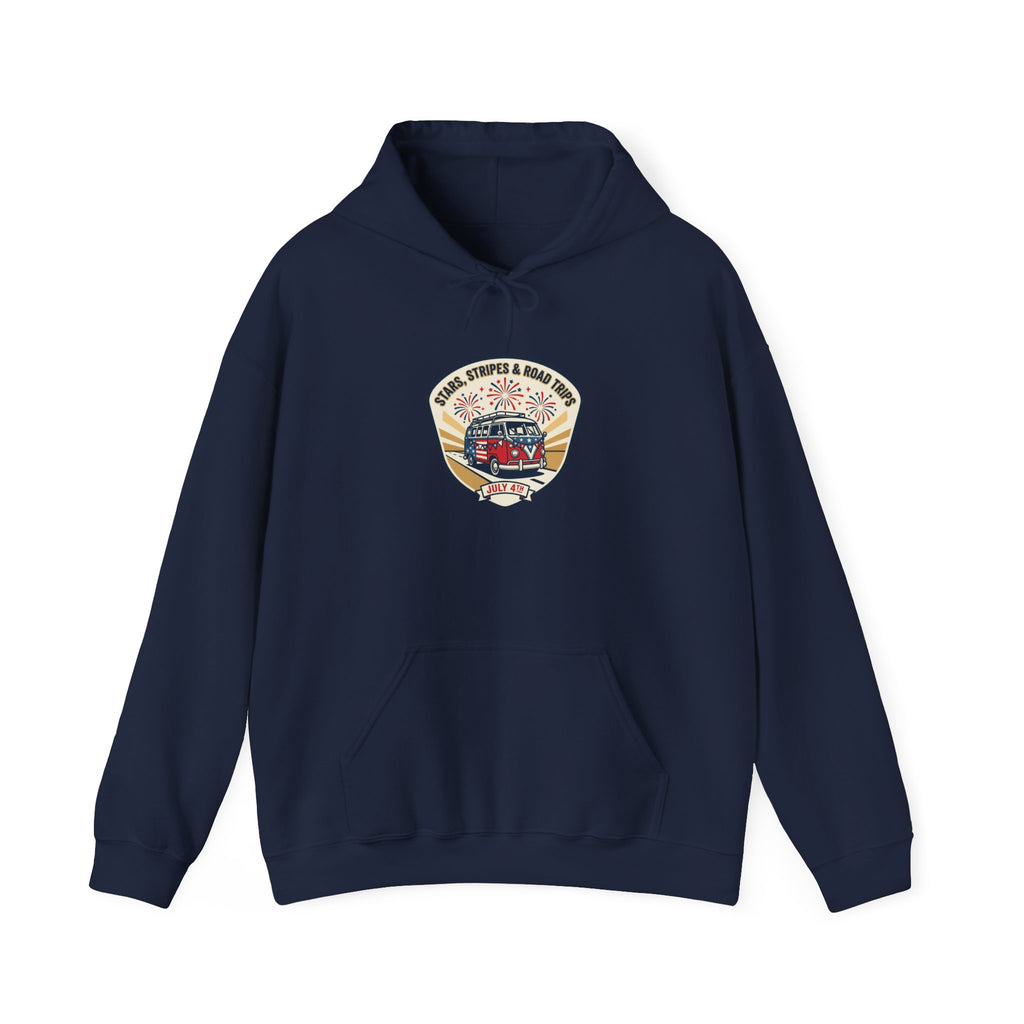 Vintage Americana RV Parade Hoodie | red white blue, retro souvenir