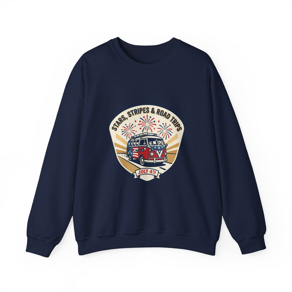 Retro VW Camper Fourth of July Sweatshirt | vintage USA, red white blue