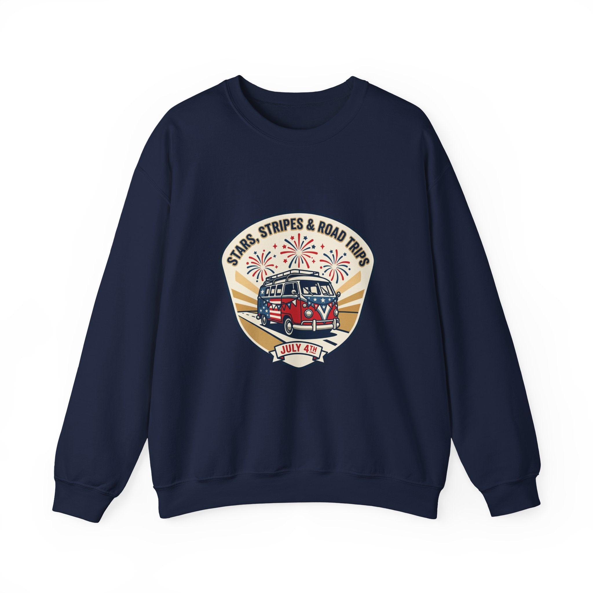 Retro VW Camper Fourth of July Sweatshirt | vintage USA, red white blue