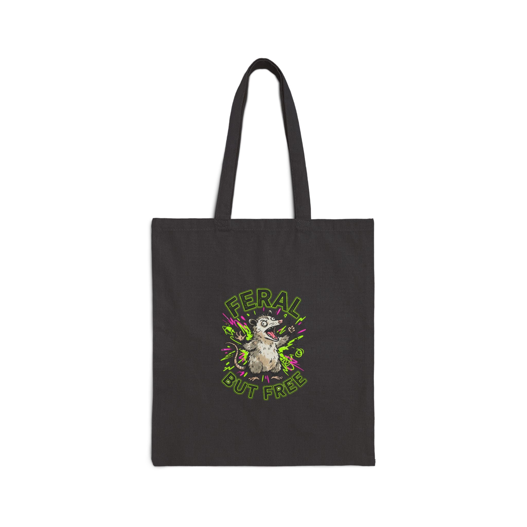 Feral But Free tote, chaotic quirky humor, millennial burnout aesthetic