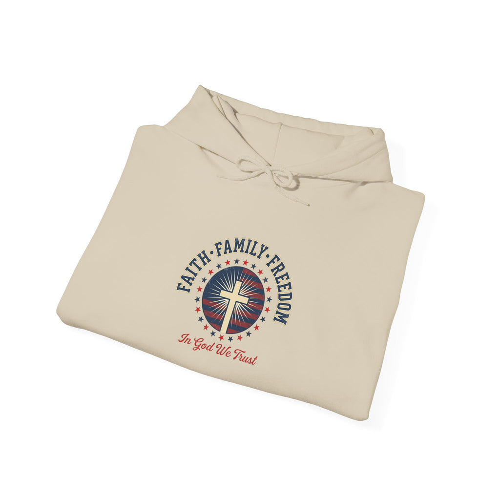 Faith·Family·Freedom Hoodie | Faith-based Patriotic, Vintage Americana