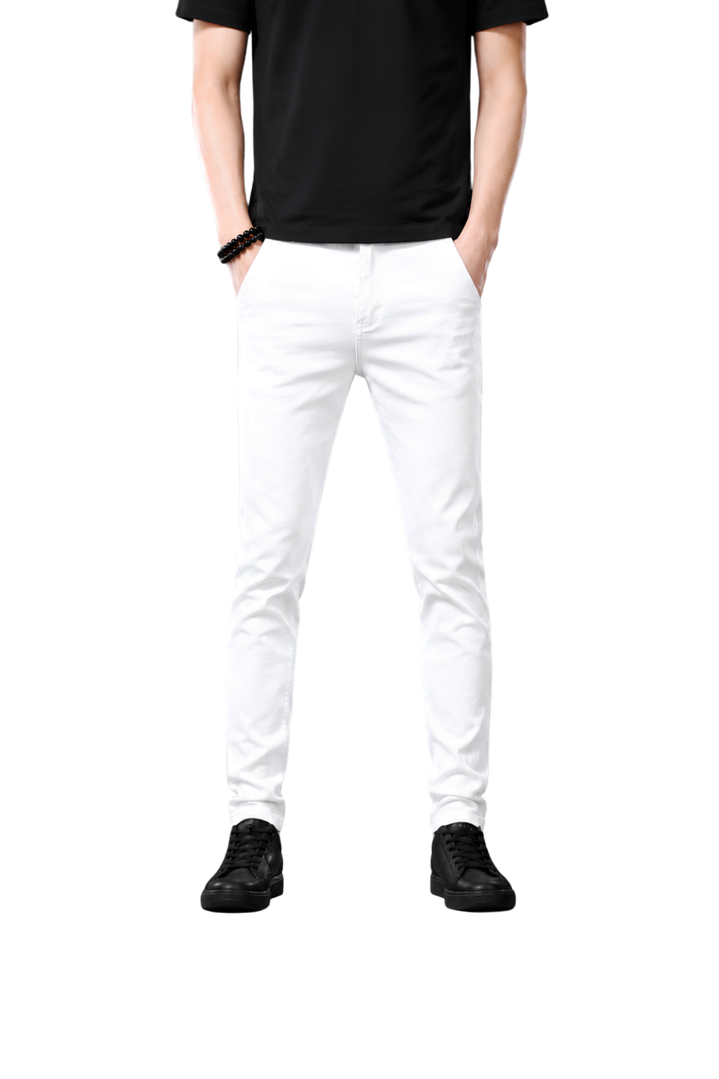 Pajama Pants — Minimal White Lounge Pants with Black Leg Photo Accent
