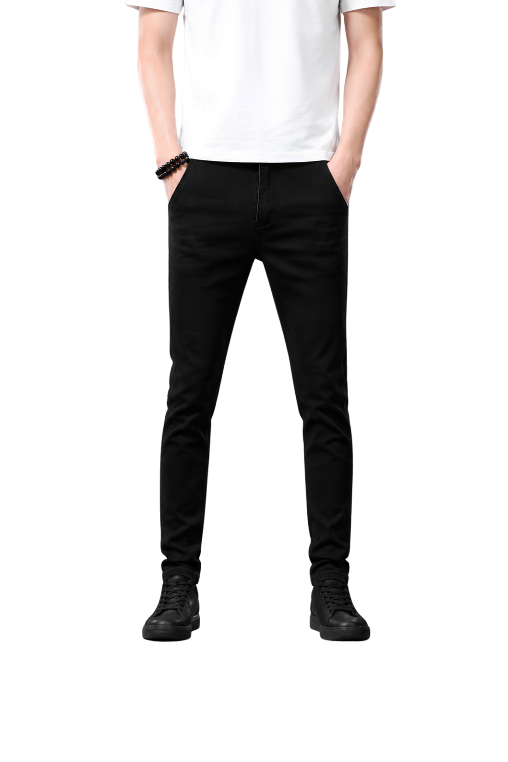 Pajama Pants — Minimal White Lounge Pants with Black Leg Photo Accent