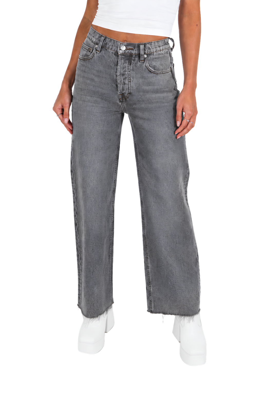 Pajama Pants — Minimal White Lounge Pants with Black Leg Photo Accent