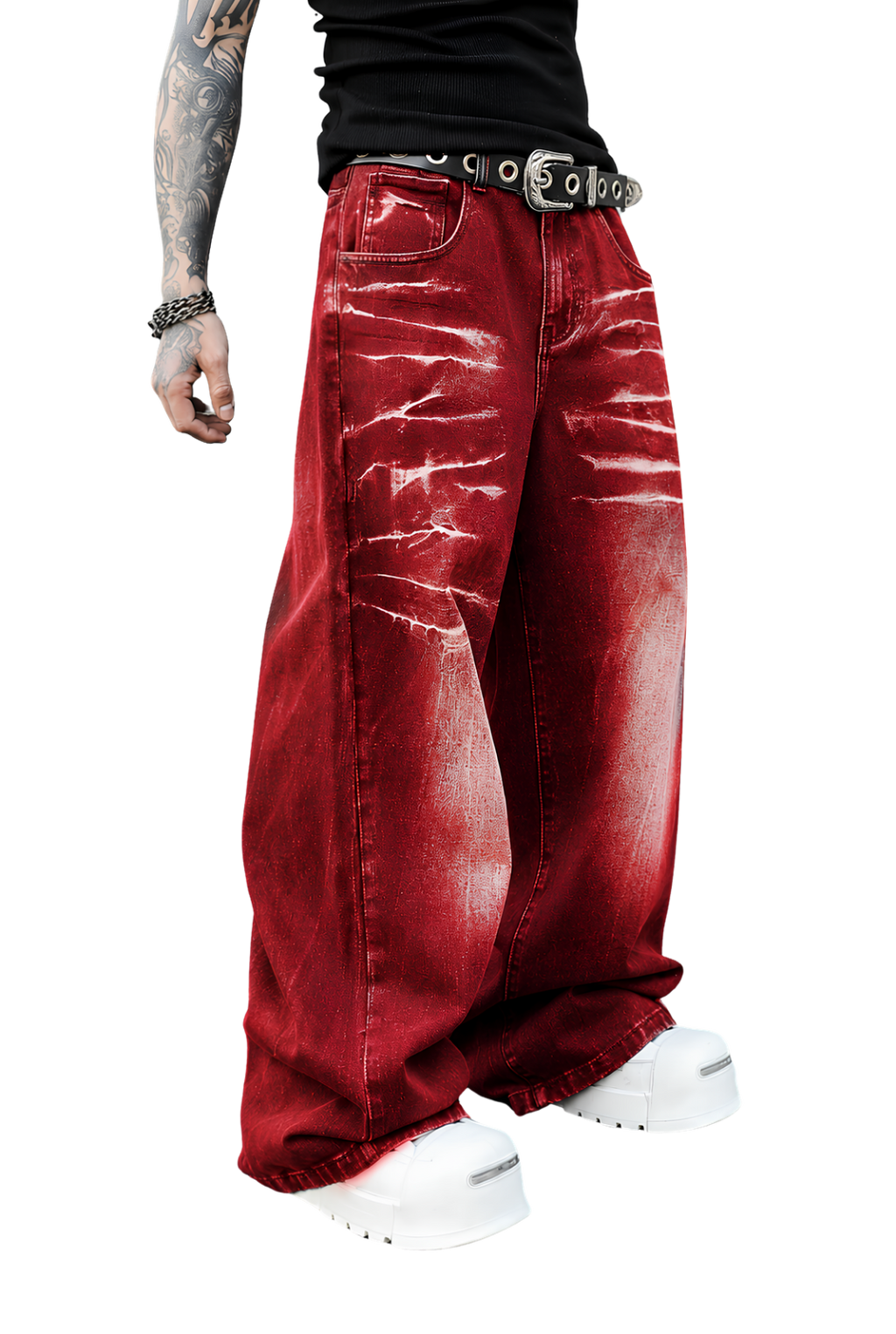 Pajama Pants — Minimal White Lounge Pants with Black Leg Photo Accent