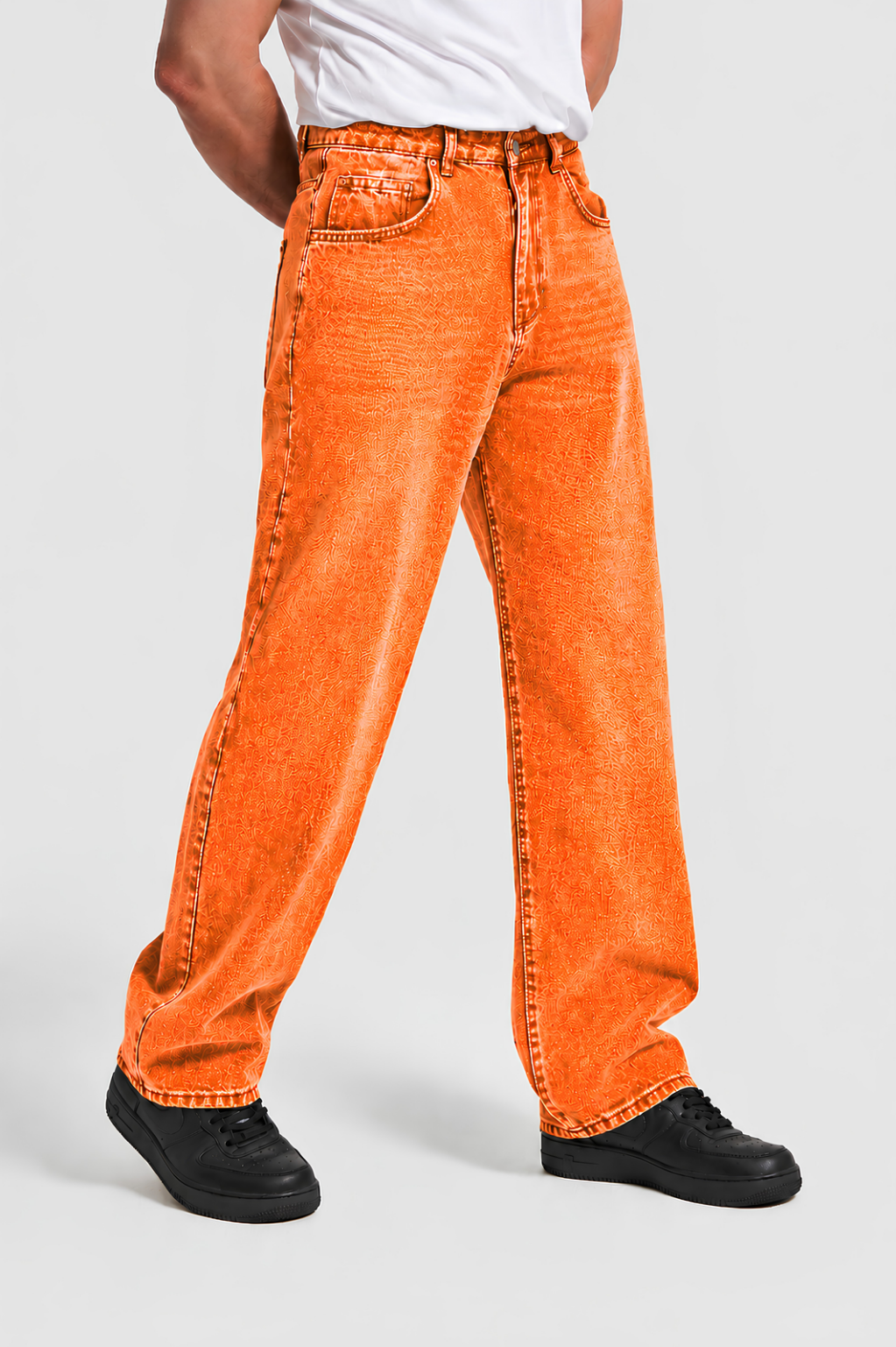 Pajama Pants — Minimal White Lounge Pants with Black Leg Photo Accent