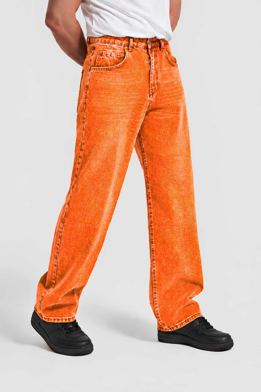 Pajama Pants — Minimal White Lounge Pants with Black Leg Photo Accent