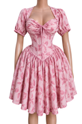Long Sleeve Dance Dress — Vintage Brown Ruffle Bodice AOP