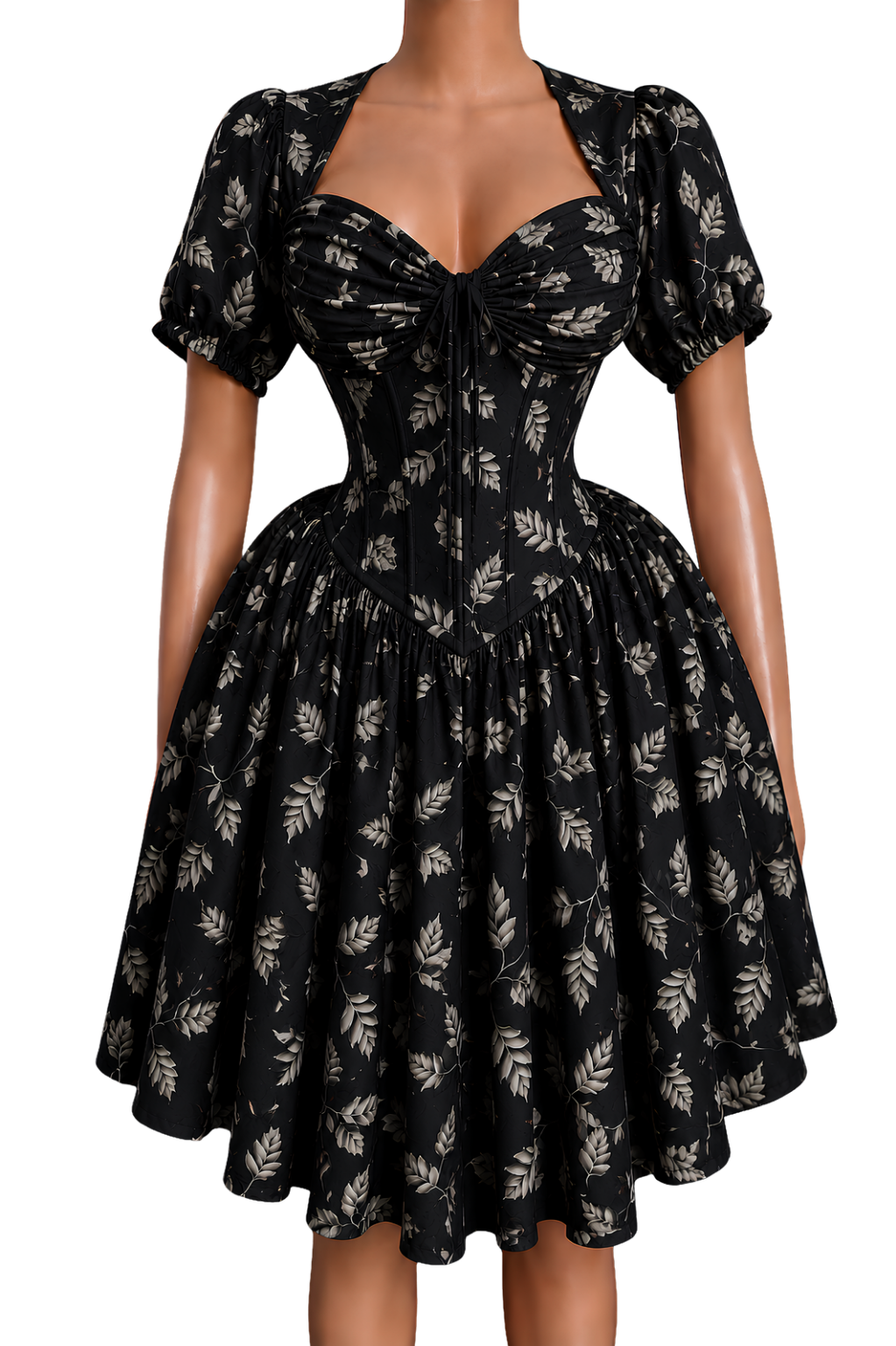 Long Sleeve Dance Dress — Vintage Brown Ruffle Bodice AOP