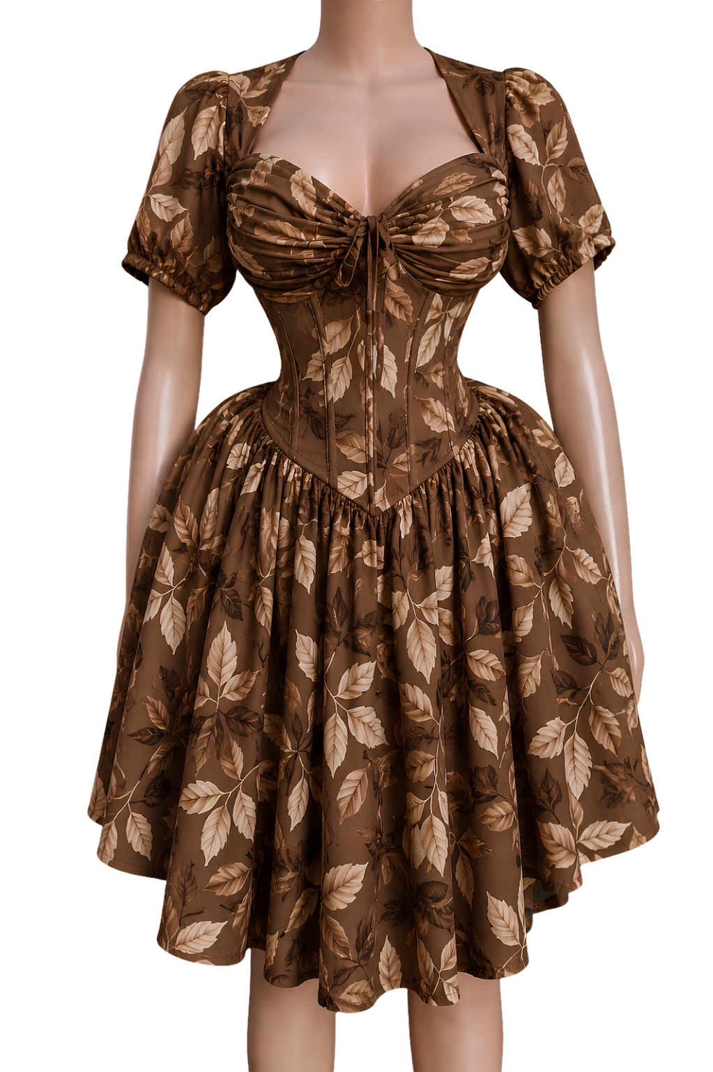 Long Sleeve Dance Dress — Vintage Brown Ruffle Bodice AOP