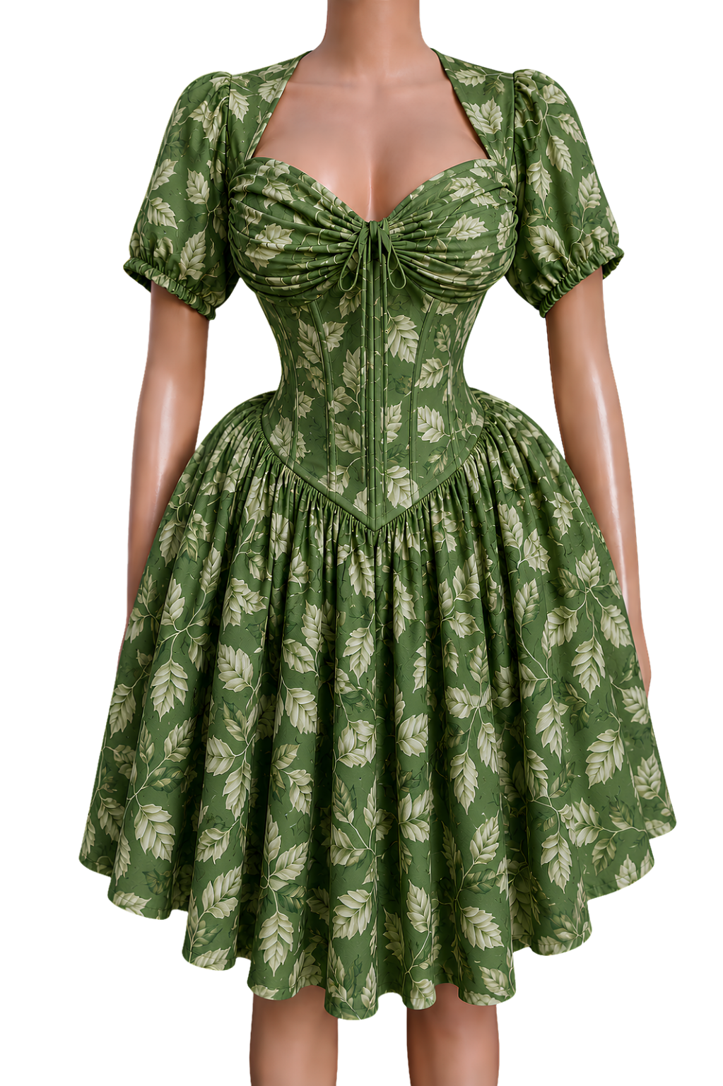 Long Sleeve Dance Dress — Vintage Brown Ruffle Bodice AOP
