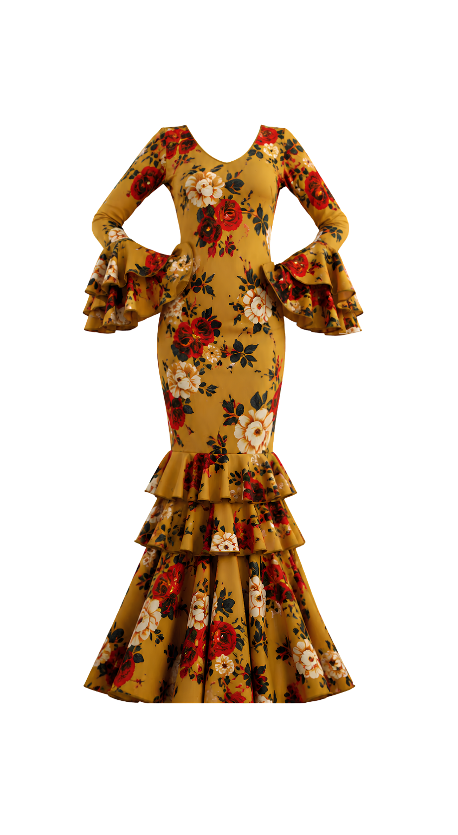 Floral Flamenco Racerback Dress - Yellow Rose Ruffle Bodycon