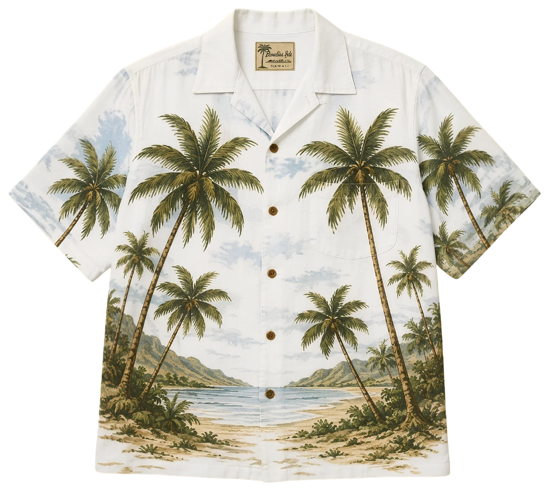 Vintage Palm Beach Tee — Retro Hawaiian Shirt Print